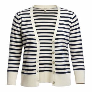 LOFT Women’s Medium Light Navy and Cream Striped Cardigan 3/4 length Sleeves